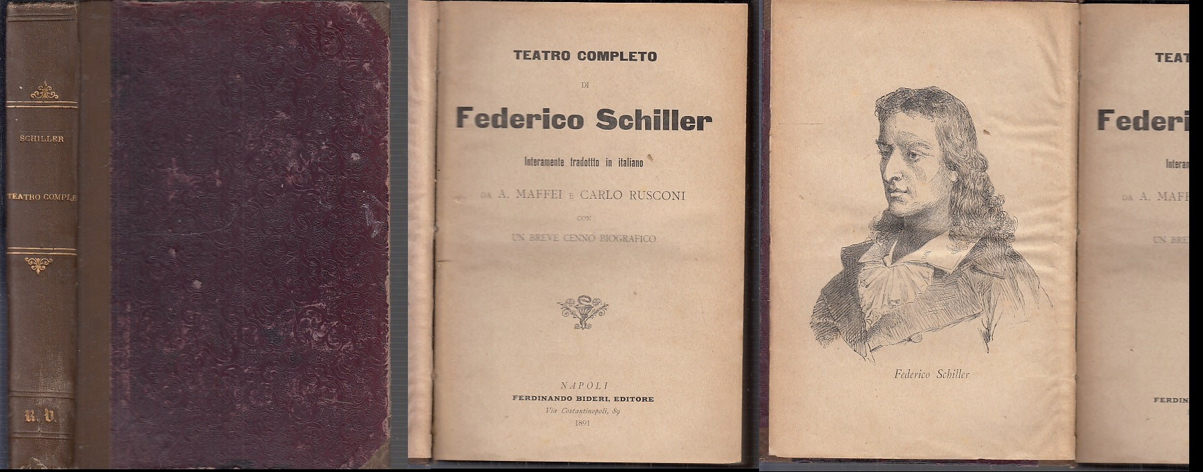 LH- TEATRO COMPLETO DI FEDERICO SCHILLER - MAFFEI - BIDERI --- 1891- C- XFS65