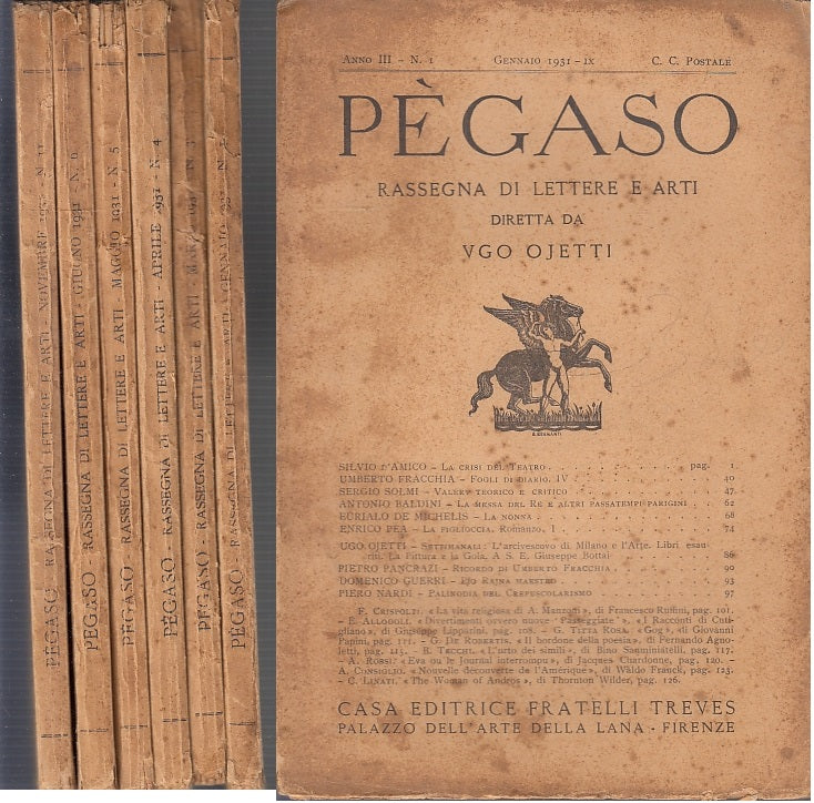 LH- LOTTO 5 VOLUMI PEGASO RASSEGNA LETTERE ARTI- OJETTI-- TREVES--- 1931- B-XFS3