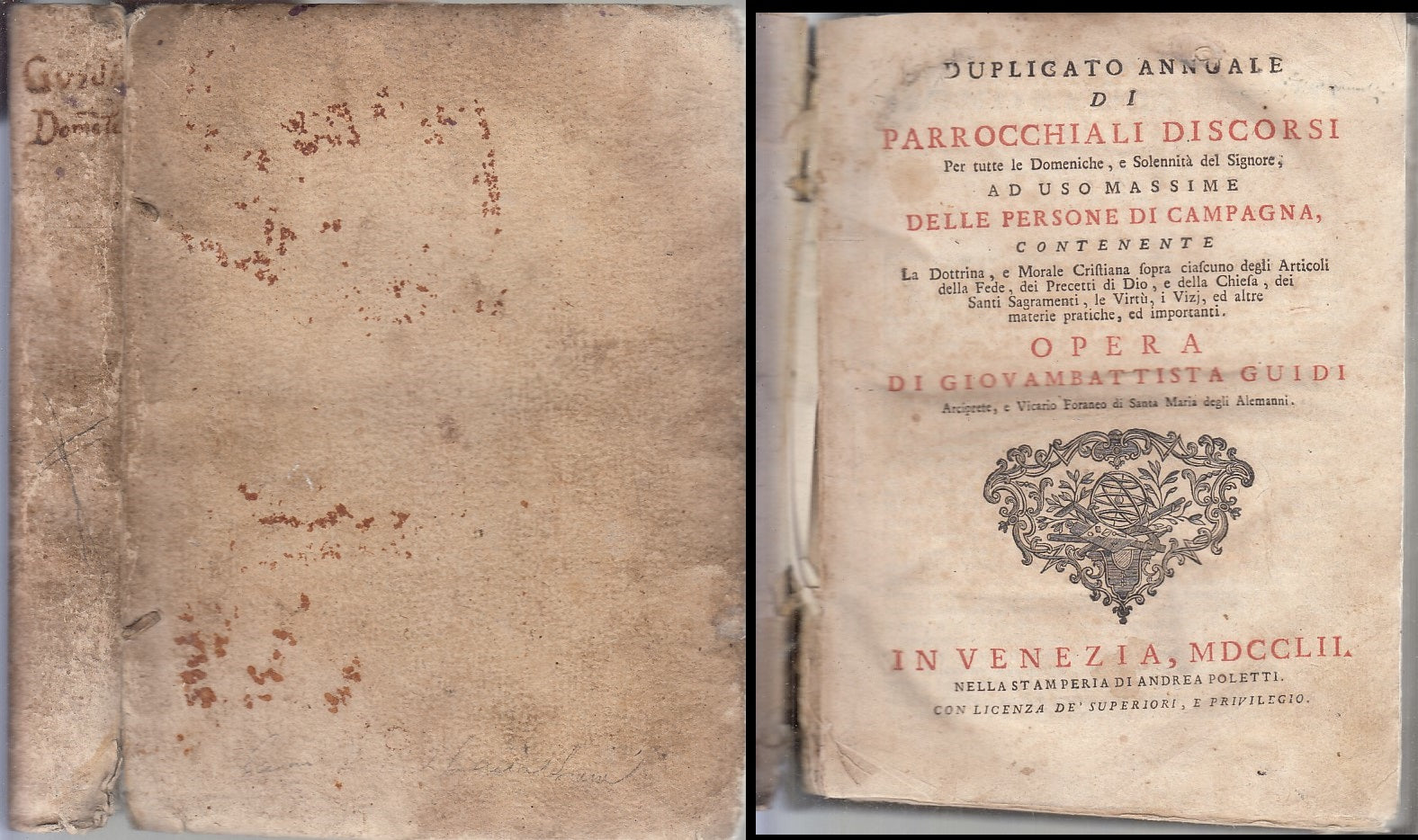 LH- DUPLICATO ANNUALE PARROCCHIALI DISCORSI SETTECENTINA- GUIDI---- 1752-C-XFS76