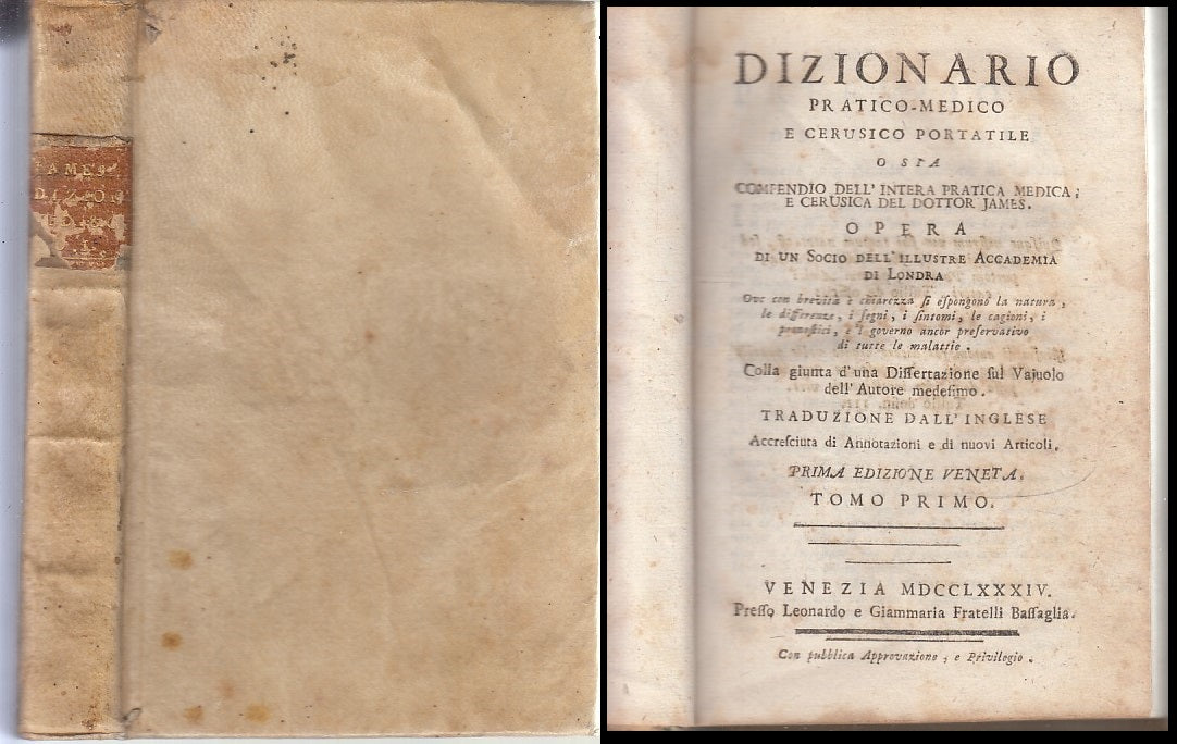 LH- DIZIONARIO PRATICO MEDICO CERUSICO SETTECENTINA-- BASSAGLIA--- 1784 --XFS139