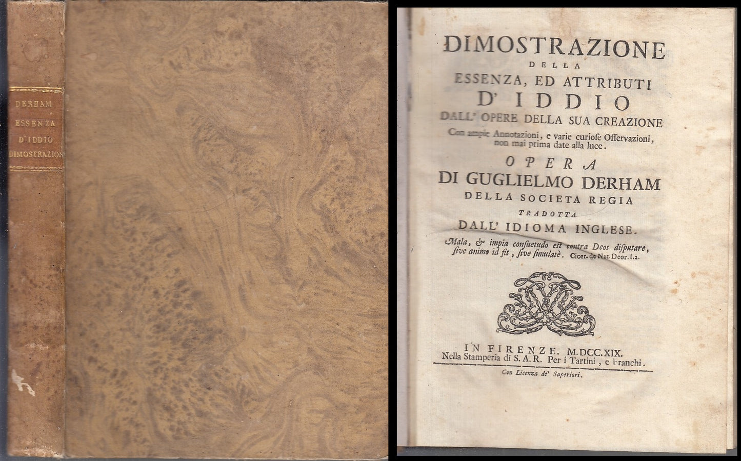 LH- DIMOSTRAZIONE DELLA ESSENZA ED ATTRIBUTI D'IDDIO - DERHAM---- 1717- C- XFS77