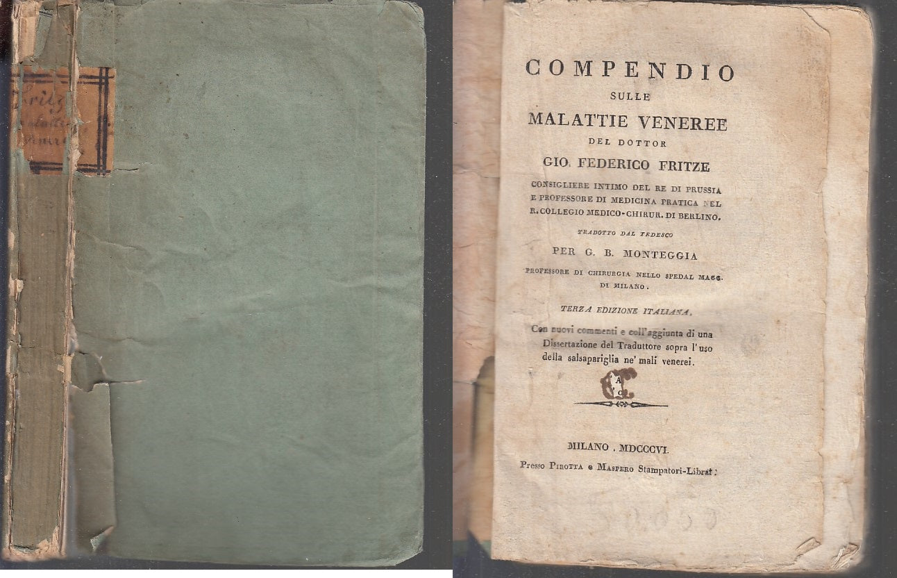 LH- COMPENDIO SULLE MALATTIE VENEREE - FRITZE- PIROTTA MASPERO--- 1806- B- XFS78