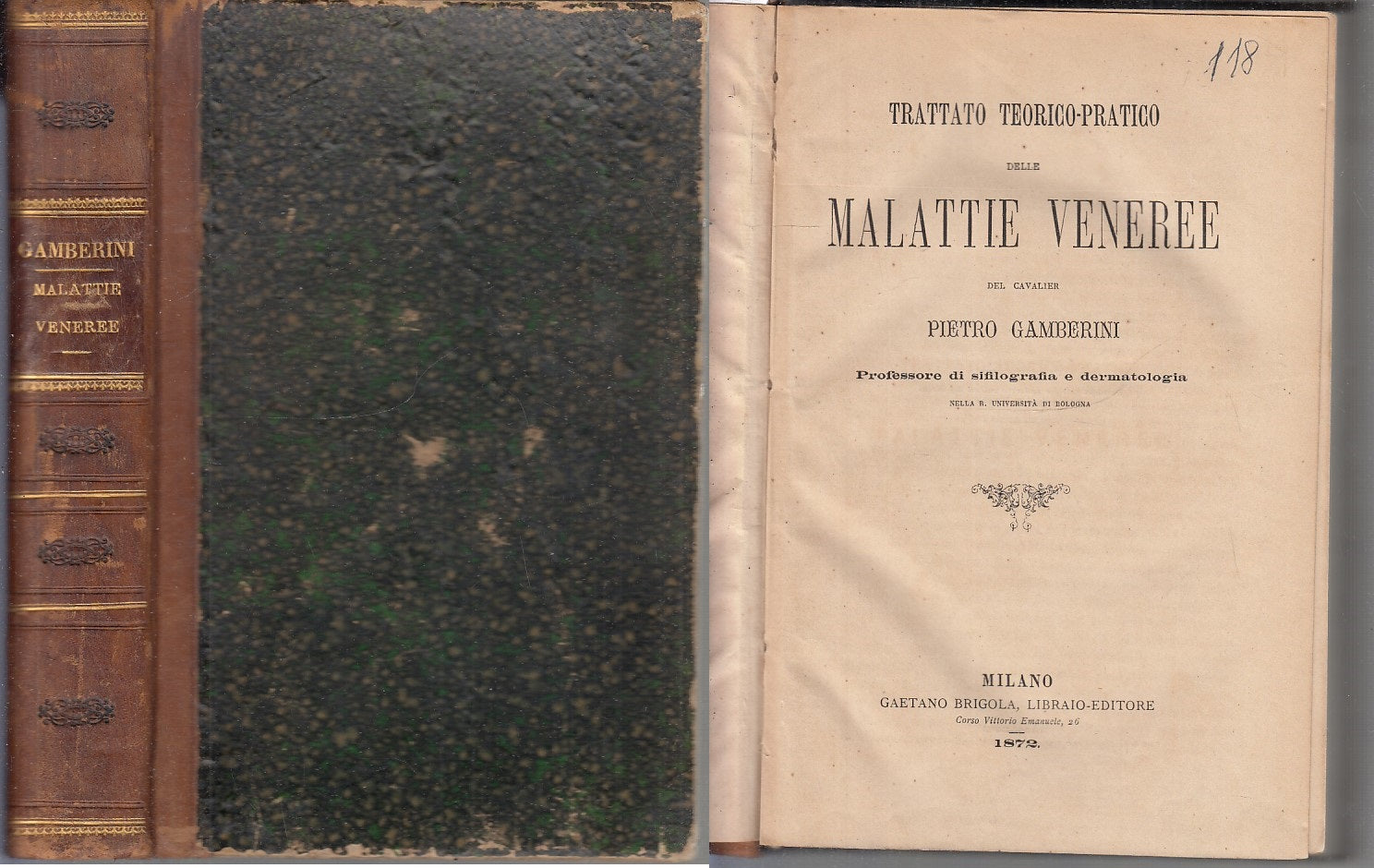 LH- TRATTATO TEORICO PRATICO MALATTIE VENEREE - GAMBERINI ---- 1872 - C - XFS78