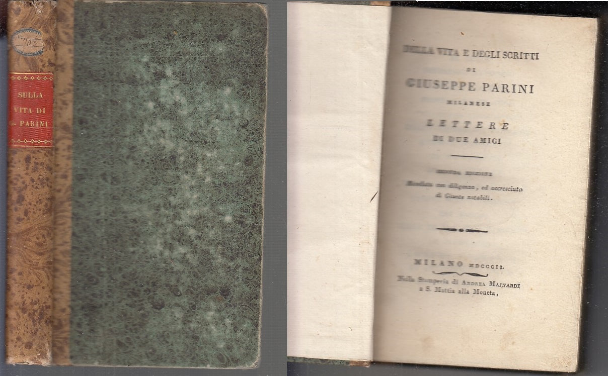 LH- DELLA VITA E SCRITTI GIUSEPPE PARINI LETTERE DI DUE AMICI----- 1802- C-XFS79