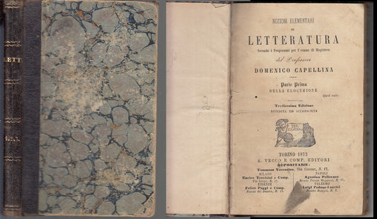 LH- NOZIONI ELEMENTARI DI LETTERATURA 1/3- DOMENICO CAPELLINA---- 1872 -- XFS117