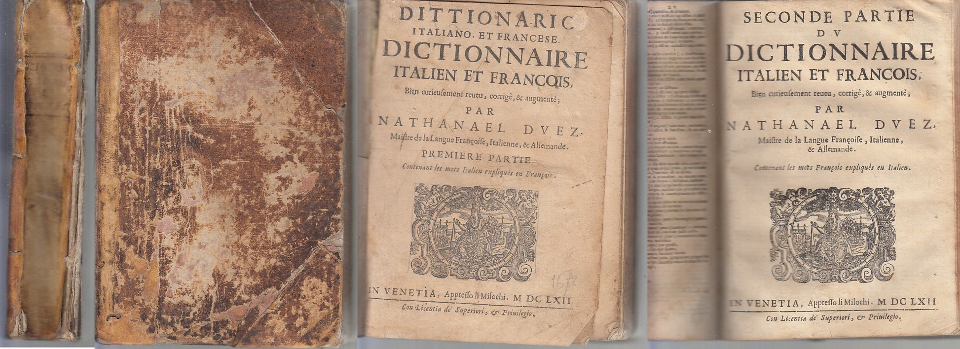 LH- DITTIONARIO ITALIANO FRANCESE 2 PARTI SEICENTINA --MILOCHI--- 1662- C- XFS79