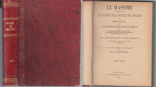 LZ- LE MASSIME  DEL REGISTRO RACCOLTA ANNO XXIX 1891 - AVEZZA---- 1892- C- XFS79