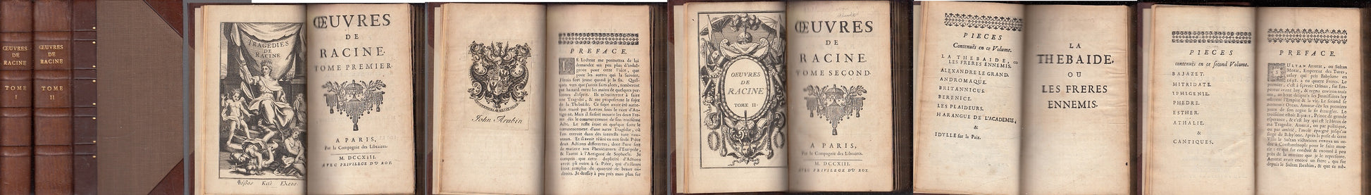 LH- OEUVRES DE RACINE 2 VOLUMI SETTECENTINA -- PARIS --- 1713 - C - XFS80