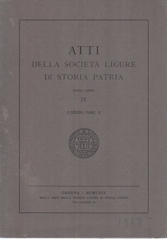 LZ- ATTI DELLA SOCIETA' LIGURE DI STORIA PATRIA-- SOC. LIGURE --- 1969- B - ZFS3