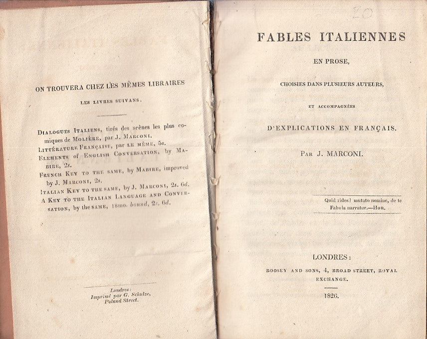 LN- FABLE ITALIENNES- J. MARCONI (A CURA DI)- BOOSEY AND SONS--- 1826- C- ZFS258