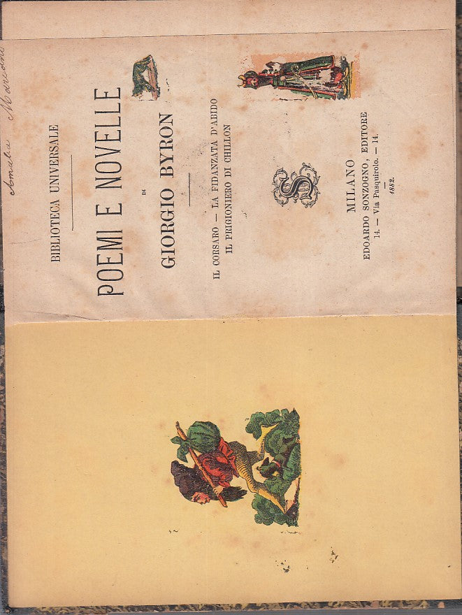 LN- POEMI E NOVELLE - GIORGIO BYRON - SONZOGNO --- 1882 - C - ZFS258