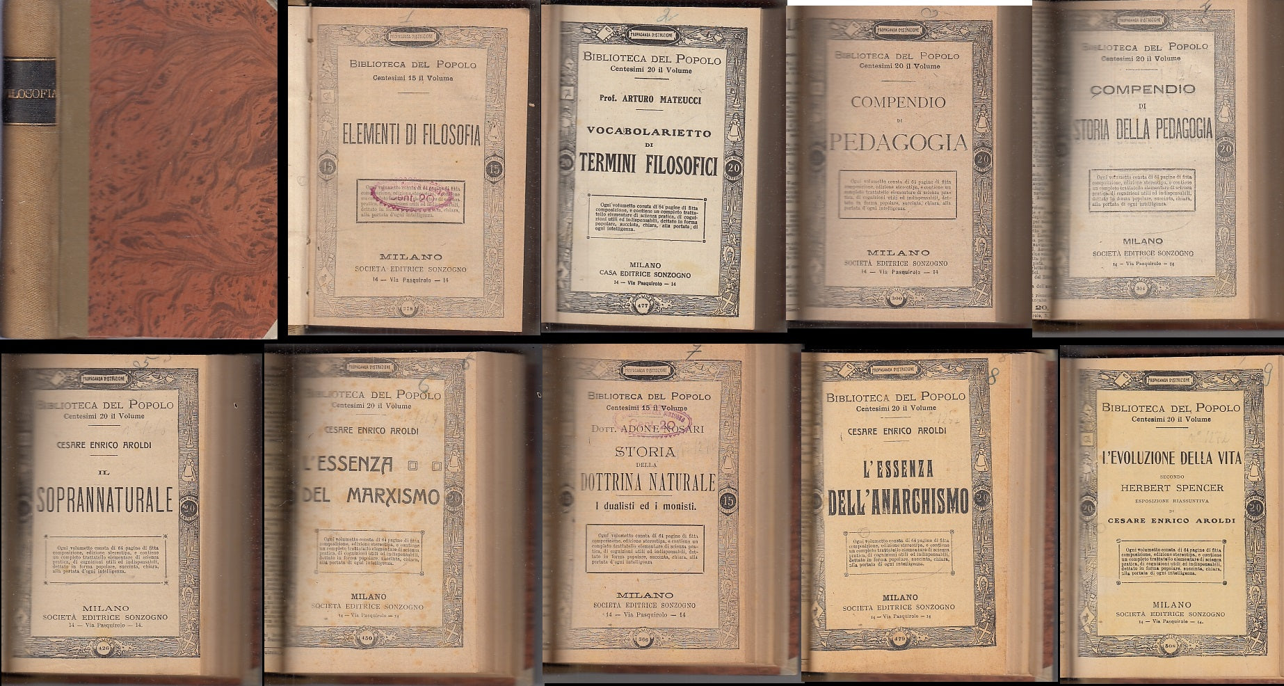 LS- FILOSOFIA BIBLIOTECA DEL POPOLO 9 OPERE -- SONZOGNO --- 1900 - C - XFS81