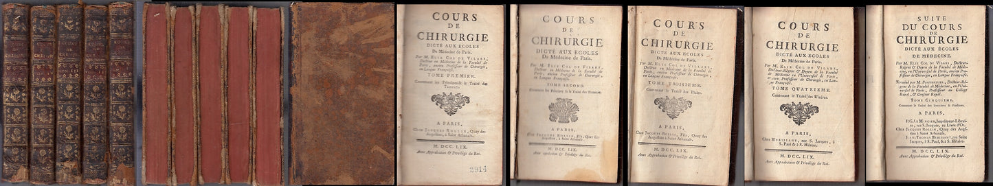 LH- COURS DE CHIRURGIE DICTÉ AUX ÉCOLES 5 TOMI -- HERISSANT --- 1759 - C - XFS82