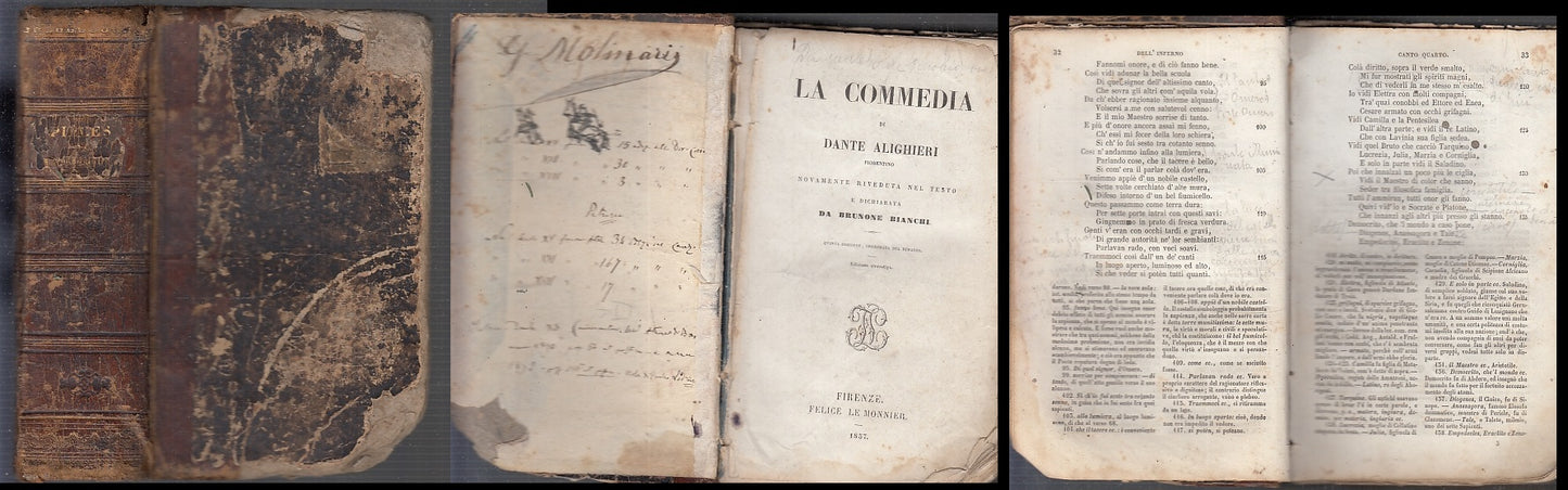 LN- LA COMMEDIA BRUNO BIANCHI - DANTE ALIGHIERI - LE MONNIER--- 1857- C- XFS82