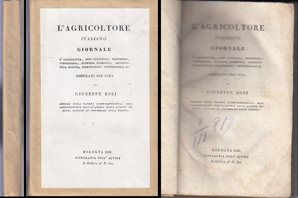 LH- L'AGRICOLTORE ITALIANO GIORNALE ANNATA COMPLETA - BOSI ---- 1836 - B - XFS80