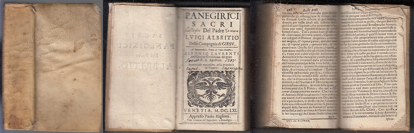 LH- SACRI PANEGIRICI PADRE LUIGI ALBRITIO SEICENTINA-- BAGLIONI--- 1661- C-XFS85