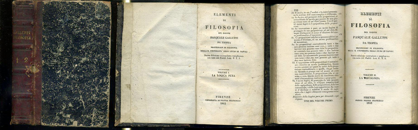 LH- ELEMENTI DI FILOSOFIA 1/2 LOGICA + PSICOLOGIA - GALLUPPI ---- 1843- C- XFS87