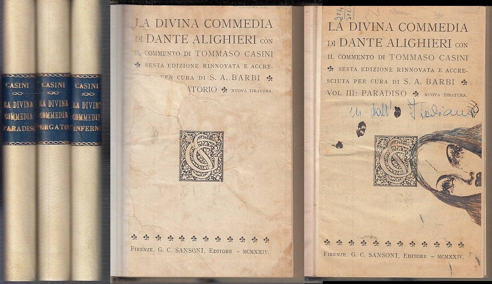 LN- LA DIVINA COMMEDIA 3 VOLL. CASINI- DANTE ALIGHIERI- SANSONI--- 1924- C-XFS87