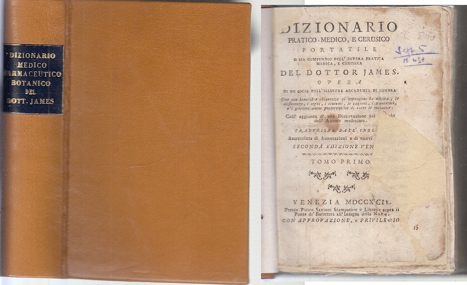 LH- DIZIONARIO MEDICO FARMACEUTICO BOTANICO 3 TOMI- DOTT JAMES---- 1794- C-XFS86