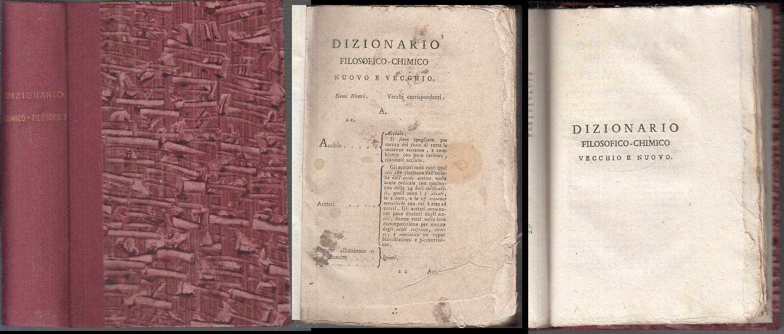 LH- DIZIONARIO FILOSOFICO CHIMICO NUOVO 2 TOMI -- PEPOLI --- 1794- C- XFS150