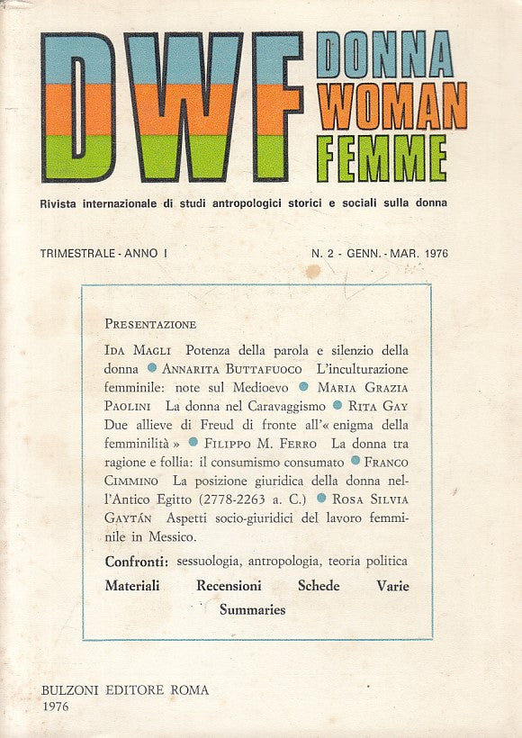 LS- DWF DONNA WOMAN FEMME RIVISTA STUDI N.2 -- BULZONI --- 1976 - B - ZFS62