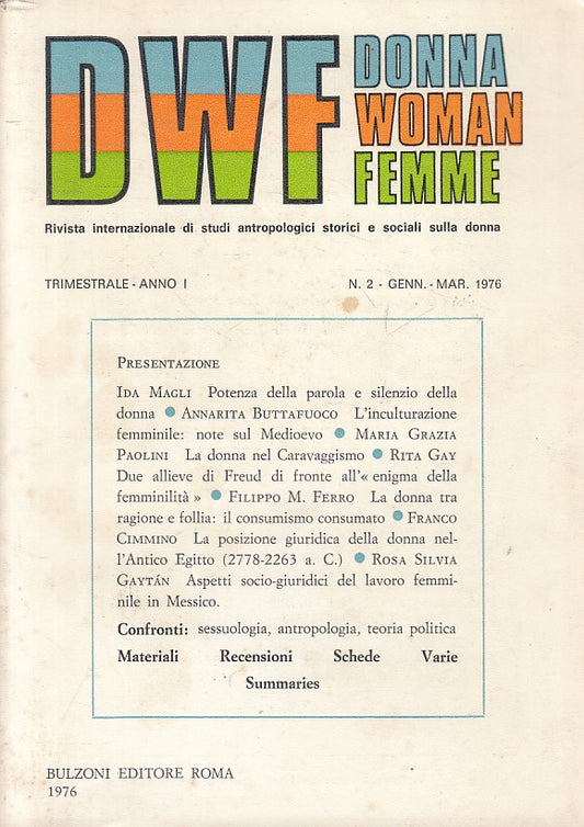 LS- DWF DONNA WOMAN FEMME RIVISTA STUDI N.2 -- BULZONI --- 1976 - B - ZFS62