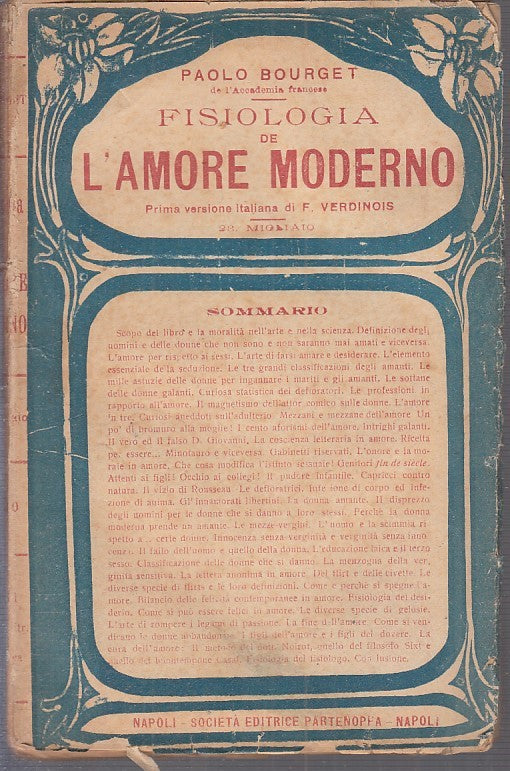 LZ - FISIOLOGIA DE L'AMORE MODERNA - PAOLO BOURGET- S. E. P. --- 1909- B - ZFS41