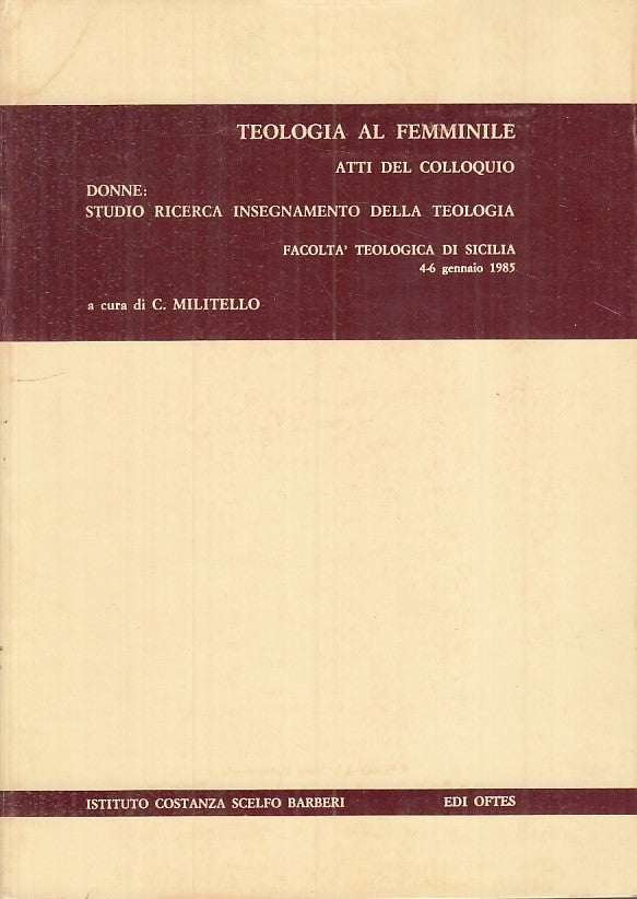 LZ - TEOLOGIA AL FEMMINILE - CETTINA MILITELLO - EDI OFTES --- 1985 - B - ZFS484