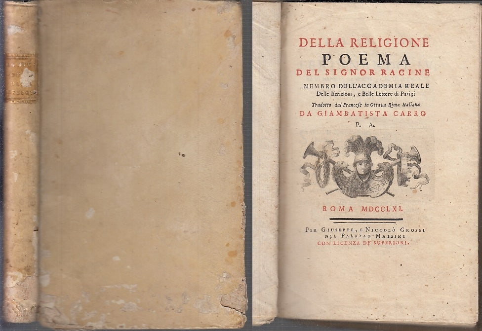 LH- DELLA RELIGIONE + EPISTOLA VALINCOUR SETTECENTINA- RACINE---- 1761- C- XFS94