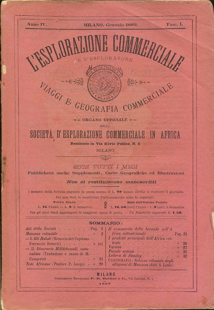 LR- RIVISTA L'ESPLORAZIONE COMMERCIALE 1/11 QUASI COMPLETA ----- 1889- B- YDS312