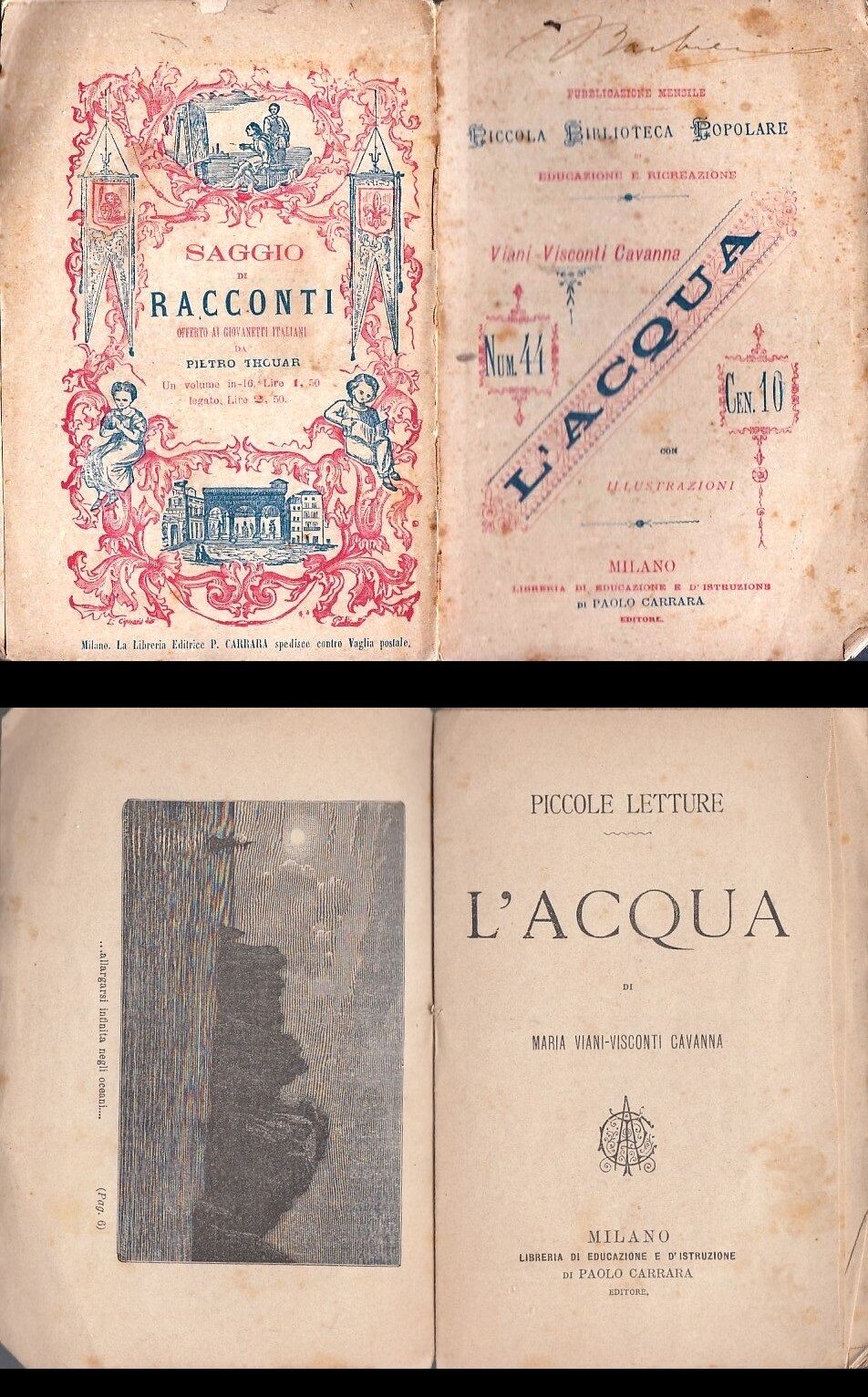 LH- L'ACQUA - VISCONTI CAVANNA - CARRARA PICCOLA BIBLIOTECA --- 1885 - S- YFS208