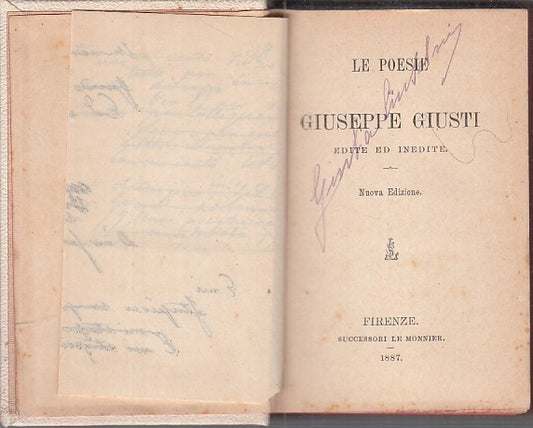 LN- LE POESIE EDITE ED INEDITE- GIUSEPPE GIUSTI- LE MONNIER --- 1887 - C - ZFS41