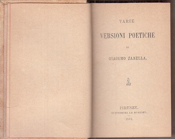 LN - VARIE VERSIONI POETICHE - GIACOMO ZANELLA - LE MONNIER --- 1887 - C - ZFS41