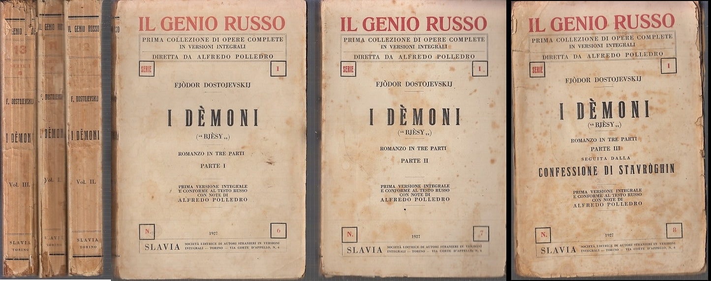 LN- I DEMONI 3 VOLUMI- FJODOR DOSTOJEVSKIJ- SLAVIA- GENIO RUSSO-- 1927- B- XFS36