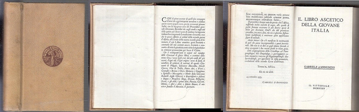 LN- LIBRO ASCETICO DELLA GIOVANE ITALIA - GABRIELE D'ANNUNZIO---- 1935- C- XFS90
