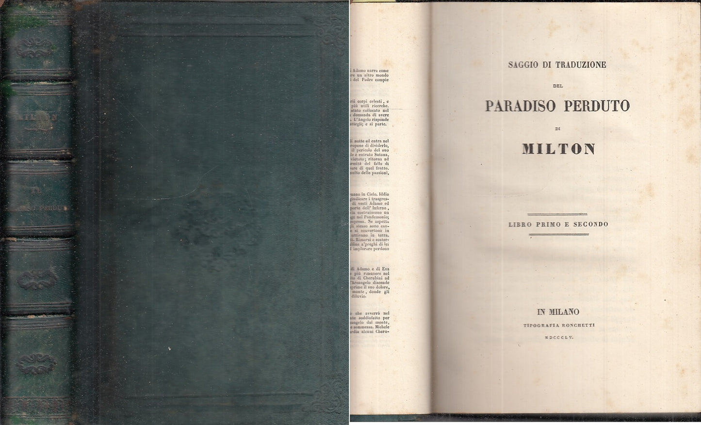 SAGGIO TRADUZIONE PARADISO PERDUTO 1/2 - MILTON - RONCHETTI--- 1855- C-XFS11