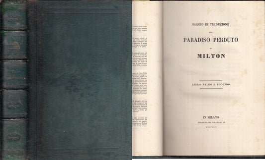 SAGGIO TRADUZIONE PARADISO PERDUTO 1/2 - MILTON - RONCHETTI--- 1855- C-XFS11