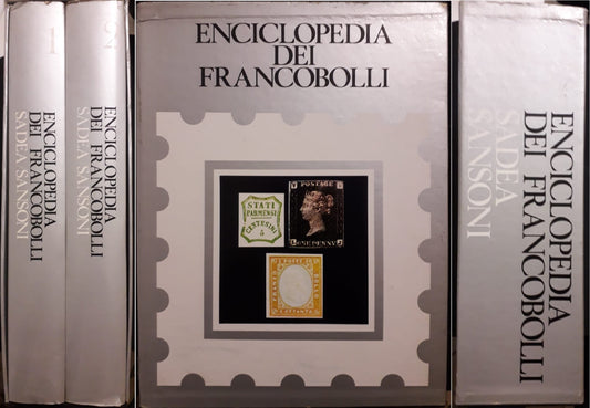 LZ- ENCICLOPEDIA DEI FRANCOBOLLI COFANETTO 2 VOLUMI -- SANSONI--- 1968- CS- YFS