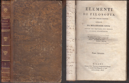 LH- ELEMENTI DI FILOSOFIA TOMO SECONDO - MELCHIORRE GIOJA ---- 1818 - C - XFS104