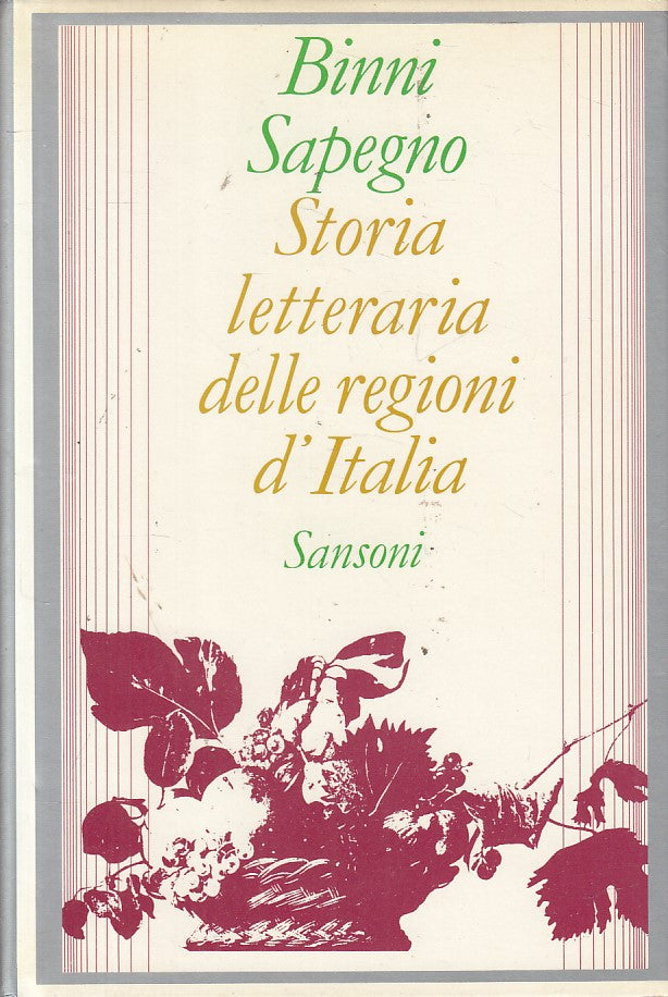 LS- STORIA LETTERARIA REGIONI D'ITALIA - SAPEGNO - SANSONI--- 1968 - CS - YFS266