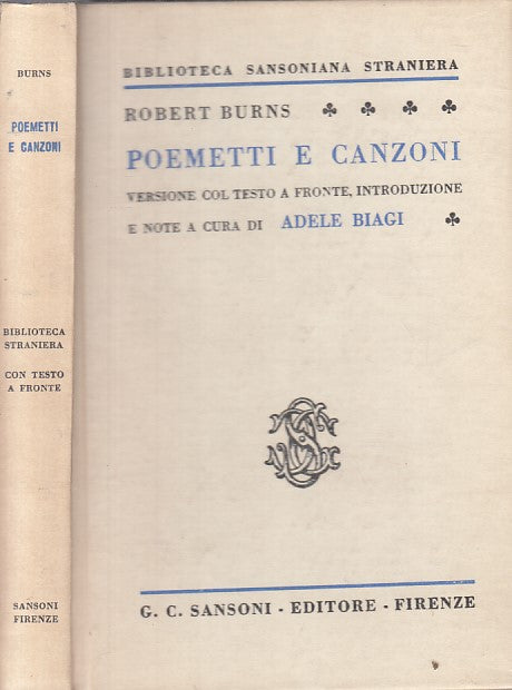 LN- POEMETTI E CANZONI- BURNS- SANSONI- BIBLIOTECA STRANIERA-- 1953 - C - YFS630