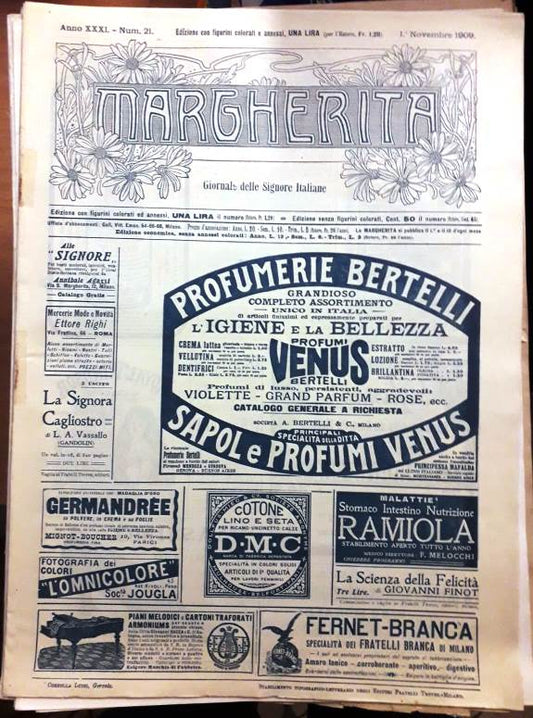 LR- MARGHERITA GIORNALE SIGNORE ITALIANE N.21 CON CARTAMODELLO ----- 1909- S-YFS
