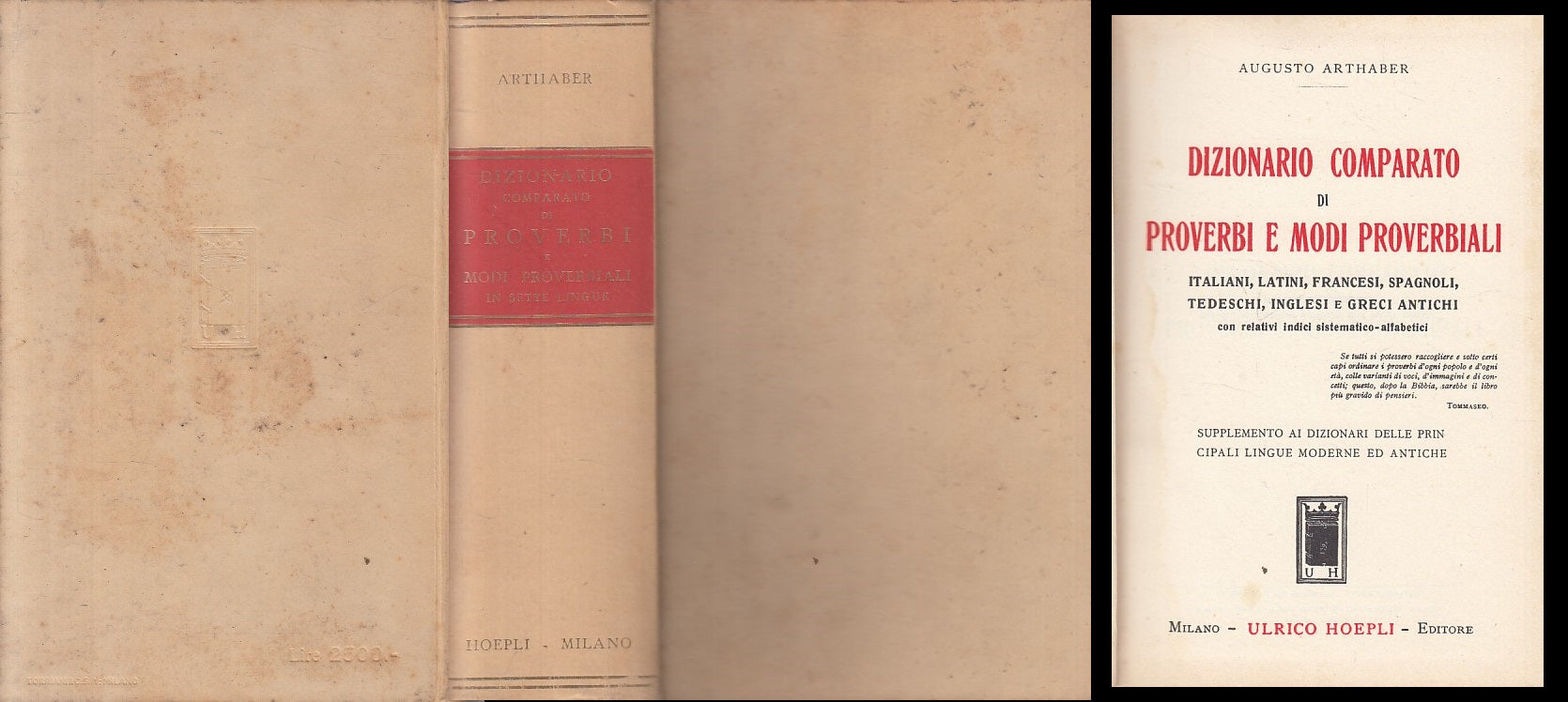 LZ- DIZIONARIO COMPARATO PROVERBI MODI PROVERBIALI -- HOEPLI--- 1952 - C - ZFS65