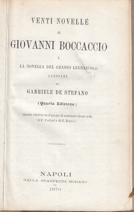 LN - VENTI NOVELLE - GIOVANNI BOCCACCIO - STAMPERIA MORANO --- 1870 - C - ZFS64