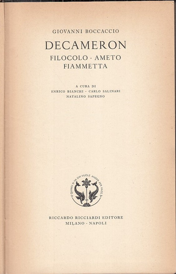 LN - DECAMERON - GIOVANNI BOCCACCIO - RICCIARDI --- 1952 - C - YDS215