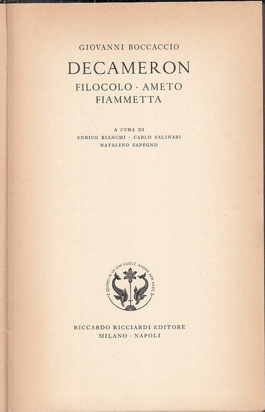 LN - DECAMERON - GIOVANNI BOCCACCIO - RICCIARDI --- 1952 - C - YDS215