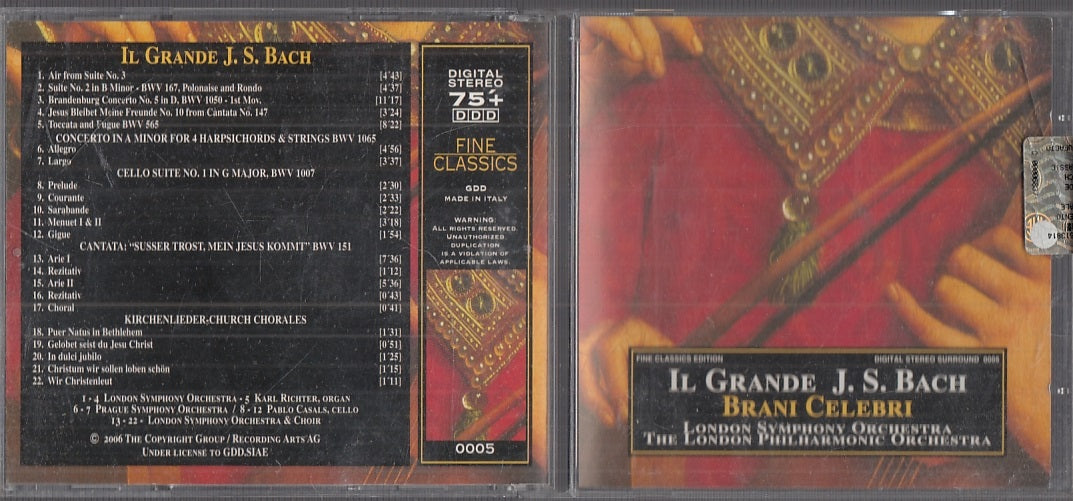 MCD- CD IL GRANDE J.S. BACH BRANI CELEBRI FINE CLASSICS  2006-- ZCD8