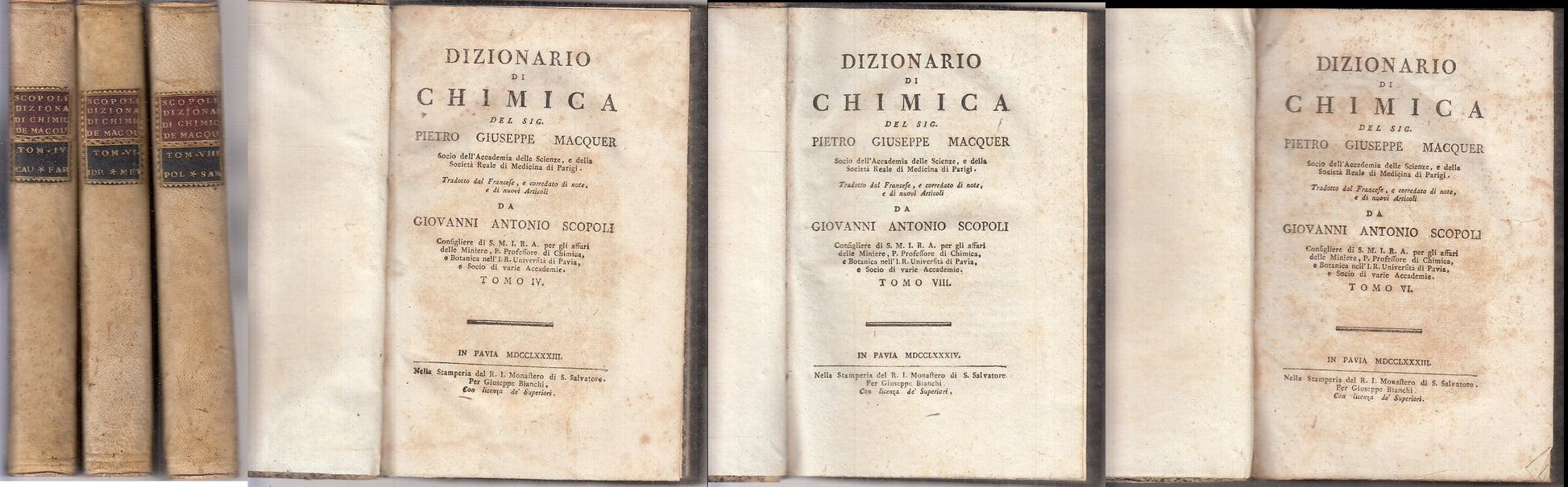 LH- DIZIONARIO DI CHIMICA 3 VOLUMISETTECENTINA- MACQUER SCOPOLI---- 1783-C-XFS56