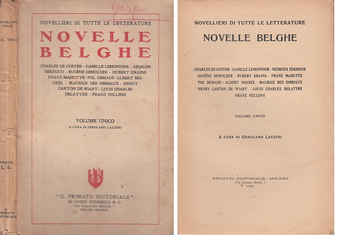 LN- NOVELLE BELGHE -- IL PRIMATO - NOVELLIERI LETTERATURA -- 1921 - B - ZFS39