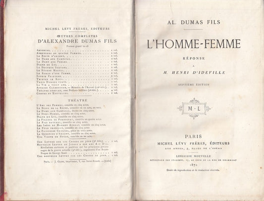 LZ- L'HOMME-FEMME - ALEXANDRE DUMAS FILS - MICHEL LEVY FRERES--- 1873- C- YFS496